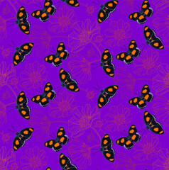 Flowers and butterflies in vintage style, seamless pattern.