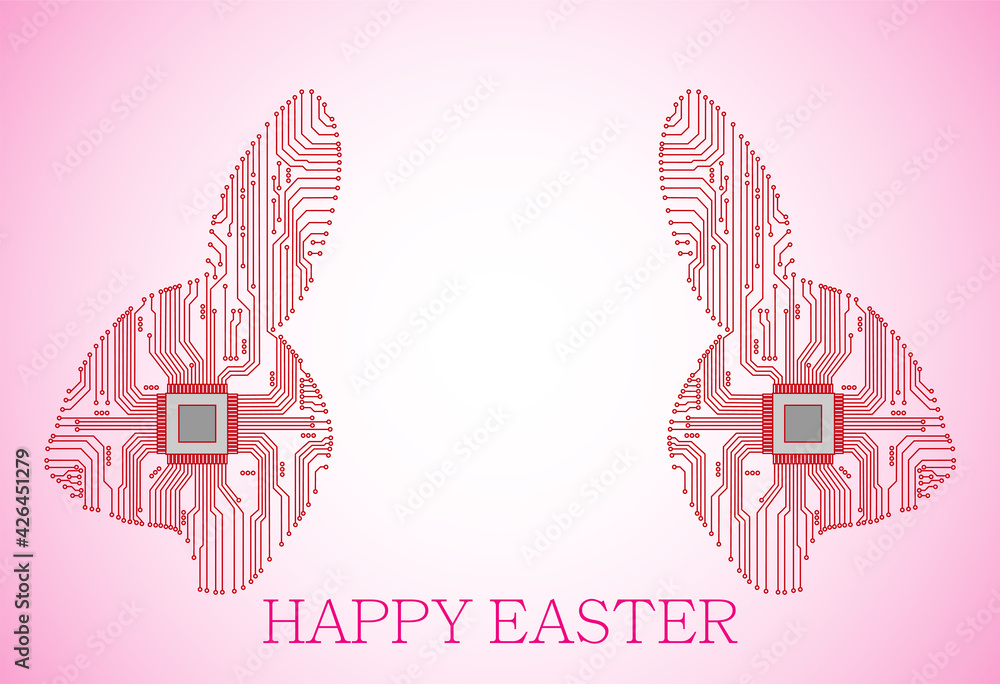Wall mural happy easter. abstract rabbit. rabbit in the form of an electronic circuit. vector rabbit.