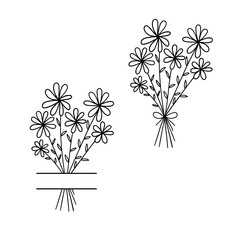 Floral bouquet. Bouquet of daisies. Outline drawing. Line vector illustration.  Isolated on white background. Design of invitations, wedding or greeting cards.