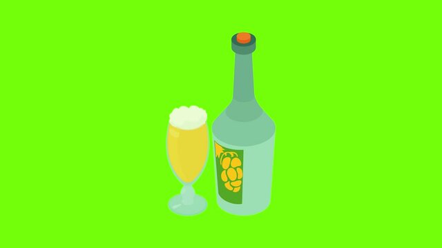 Sparkling wine icon animation cartoon best object on green screen background