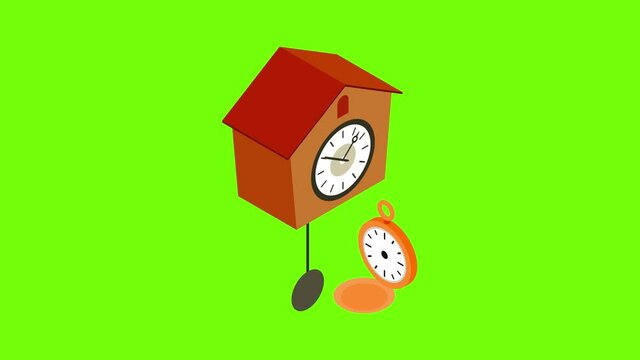 Antique clock icon animation cartoon best object on green screen background
