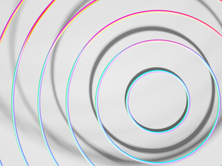 Abstract 3d background with colorful flying circles and shadows, top view, 3d