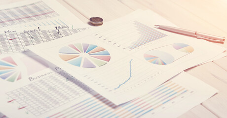 Closeup of business documents on the table. Planning of future work. Working in the office. Concept of the business day.