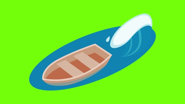 Wooden boat icon animation cartoon best object on green screen background