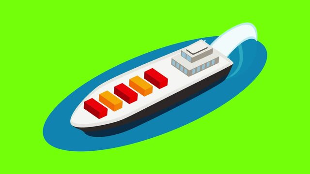 Cargo ship icon animation cartoon best object on green screen background