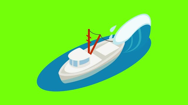 Fishing trawler icon animation cartoon best object on green screen background