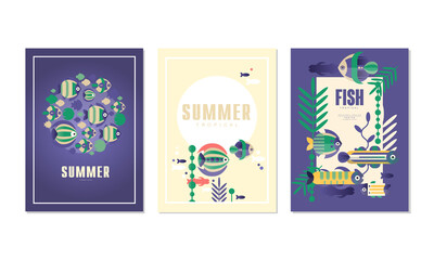 Summer Cards Set, Wild Sea Life, Underwater World Banner, Poster Templates Vector Illustration
