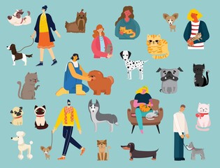 Pretty girl holding a cute cat and dog in her lap.