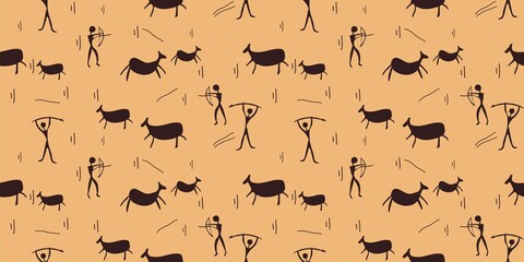 Seamless pattern with the image of rock paintings. Design for decor, paper and textiles.