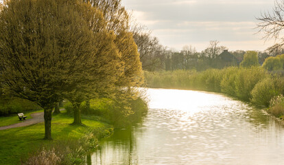 Linge river in the springtime flowing through the city of Geldermalsen