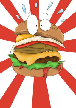 hamburguesa asustada con l&iacute;neas en el fondo