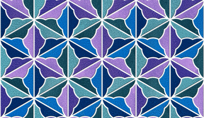 Fototapeta premium 3D decor tiles. 3D rendering seamless pattern for ceramic tiles for project. Tile design for bathroom and kitchen. Art Deco. Blue, purple texture background. 3d paneles for luxury interior. Hexagon.