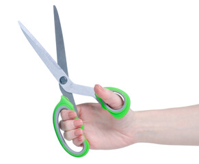 Scissors in hand on white background isolation