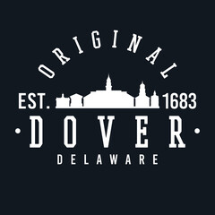 Dover, DE, USA Skyline Original. A Logotype Sports College and University Style. Illustration Design Vector.