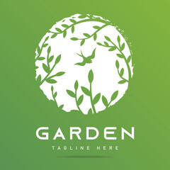 Abstract forest icon, national park logo, garden sign, symbol nature in circle with floral green tree branches with leaves on white background.Design template spring logotype.Vector isolated © IrkoValenko