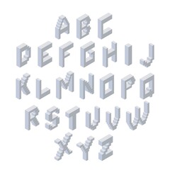 Alphabet set. Isometric 3d font made from plastic blocks. Vector illustration
