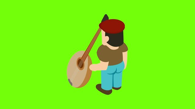 Musician icon animation cartoon best object on green screen background