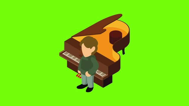 Pianist icon animation cartoon best object on green screen background