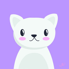 Cute white cat vector cartoon icon illustration purple background