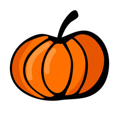 Isolated drawing of a pumpkin. Autumn harvest clipart. Vector vegetable for recipe decoration, cafe menu, restaurant. Halloween decorations.