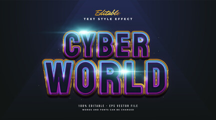 Cyber World Text in Colorful Gradient with Embossed and Glossy Effect