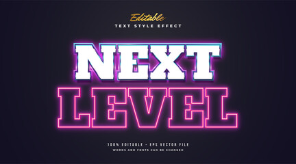 Next Level Text with Colorful Glowing Neon Effect in Retro and Futuristic Style