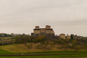 Fototapeta na wymiar View of Torrechiara Castle. Torrechiara, Parma, Italy