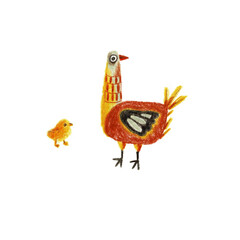 Character chicken with chicken, illustration