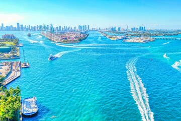 Miami port and downtown