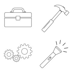 Set of work icons. Tool box, gears, hammer, flashlight