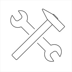 Simple spanner and hammer isolated on white background Icon for apps and websites