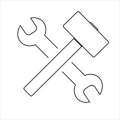 Simple spanner and hammer isolated on white background Icon for apps and websites