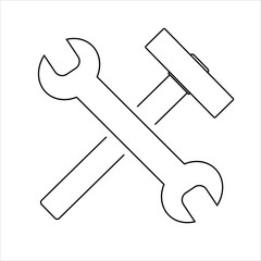 Simple spanner and hammer isolated on white background Icon for apps and websites