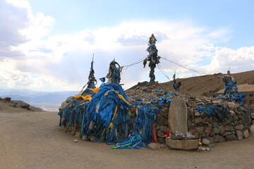 Buddhists in Mongolia. Altar to spirits.