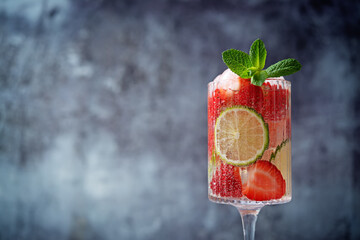 Strawberry lime fresh cocktail in a glass