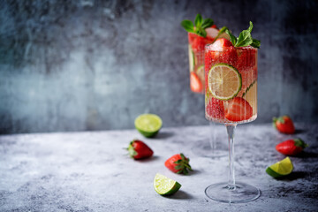 Strawberry lime fresh cocktail in a glass