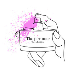 Line art perfume with pink brass. Vector illustration for advertising perfume, booklets, banners, stickers, posters, flyers and cosmetic shop.