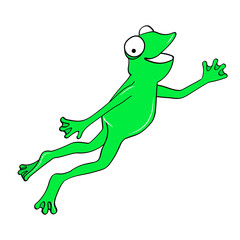 Happy funny frog jumping. Cartoon vector illustration isolated on white background.