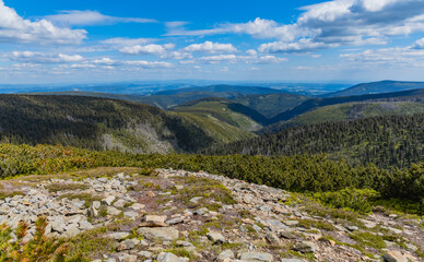 Panorama of Giant Mountains next to trail to Sniezka