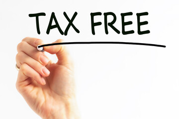 hand writing inscription tax free with marker, concept, stock image