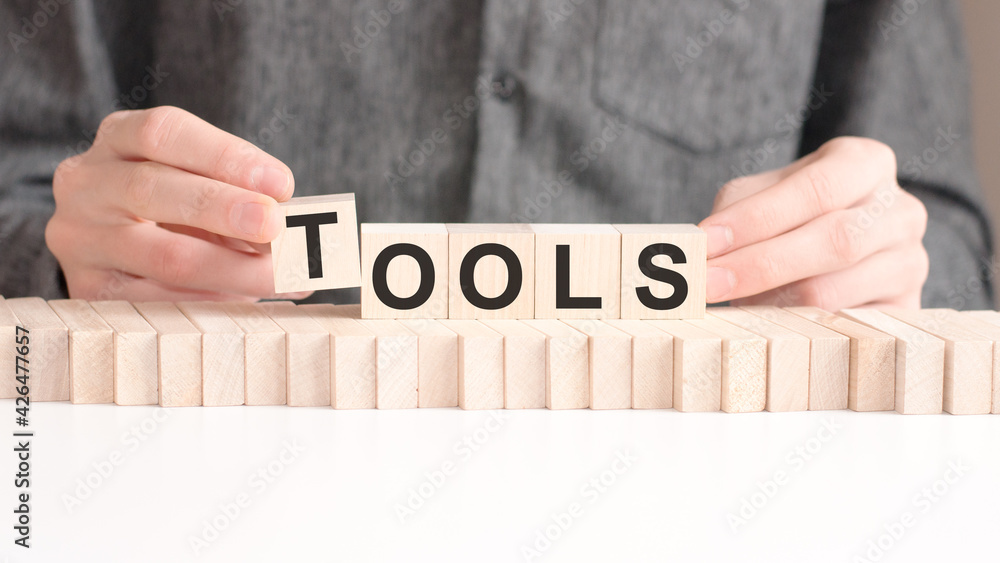 Poster the word of tools on building blocks concept