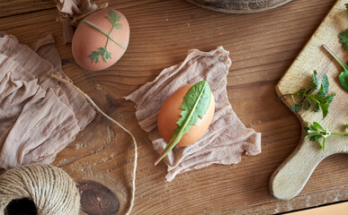Preparation of Easter eggs for dying with onion peels