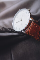 Leather Men's Watch Close-up, low key