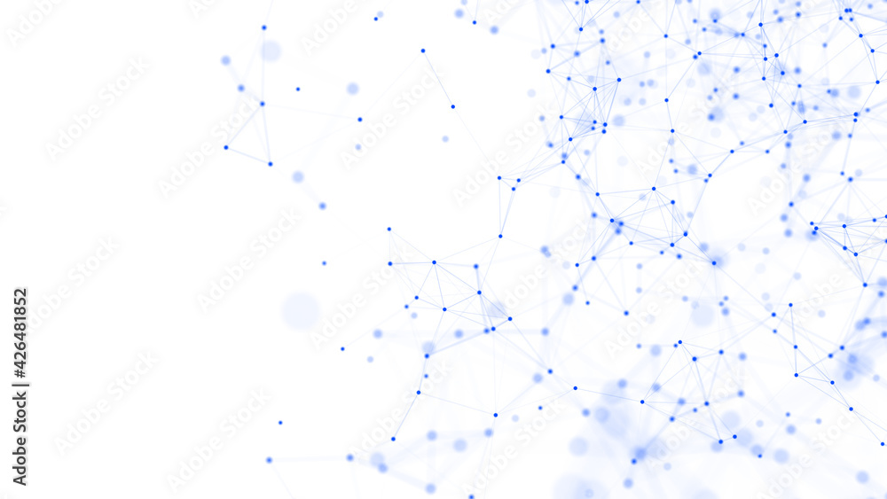 Poster abstract white background with moving dots and lines. network connection structure. futuristic illus