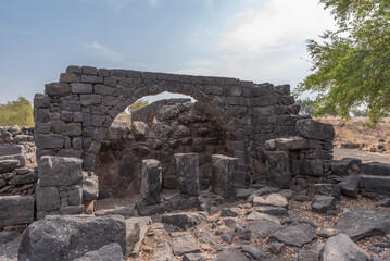 Ancient dwellings at Korazim National Park. Remains of ancient Jewish town in Israel.
