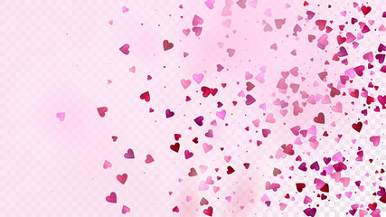 Realistic Hearts Vector Confetti. Valentines Day Romantic Pattern. Beautiful Pink Sparkles Valentines Day Decoration with Falling Down Hearts Confetti. Trendy Gift, Birthday Card, Poster Background