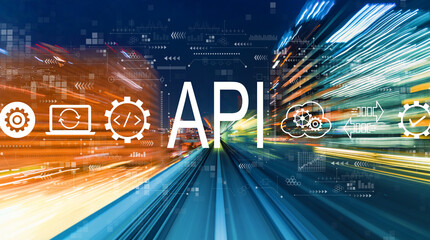 API - application programming interface concept with high speed motion blur