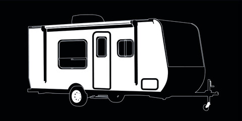camper white on black background