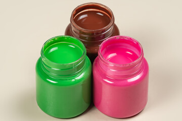3 open gouache color paint glass opened align