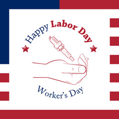 Happy Labor Day banner. Design template. Worker's day illustration. Abstract Happy Labor Day card. National american holiday illustration USA flag color. Festive poster banner hand tool lettering